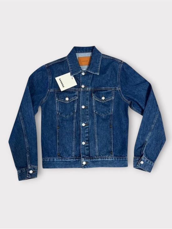 Sandro Jackets & Blazers - SANDRO French Luxury Brand from Paris Blue Denim Jacket with Tie Die Back.